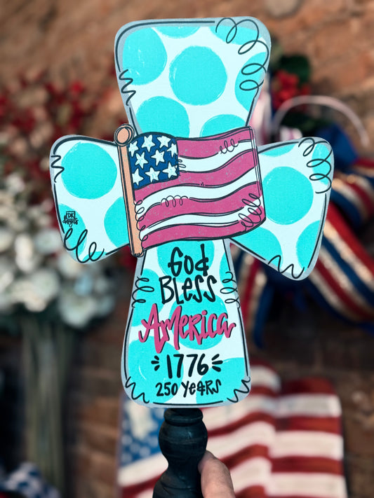 God Bless America Cross Topper