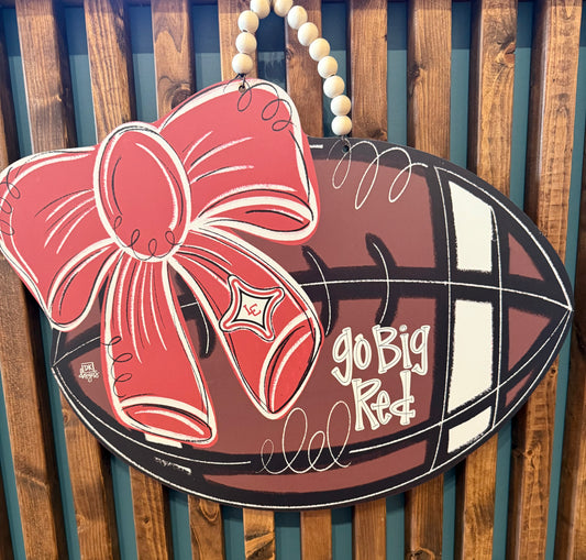 Football with Red Bow Door Hanger