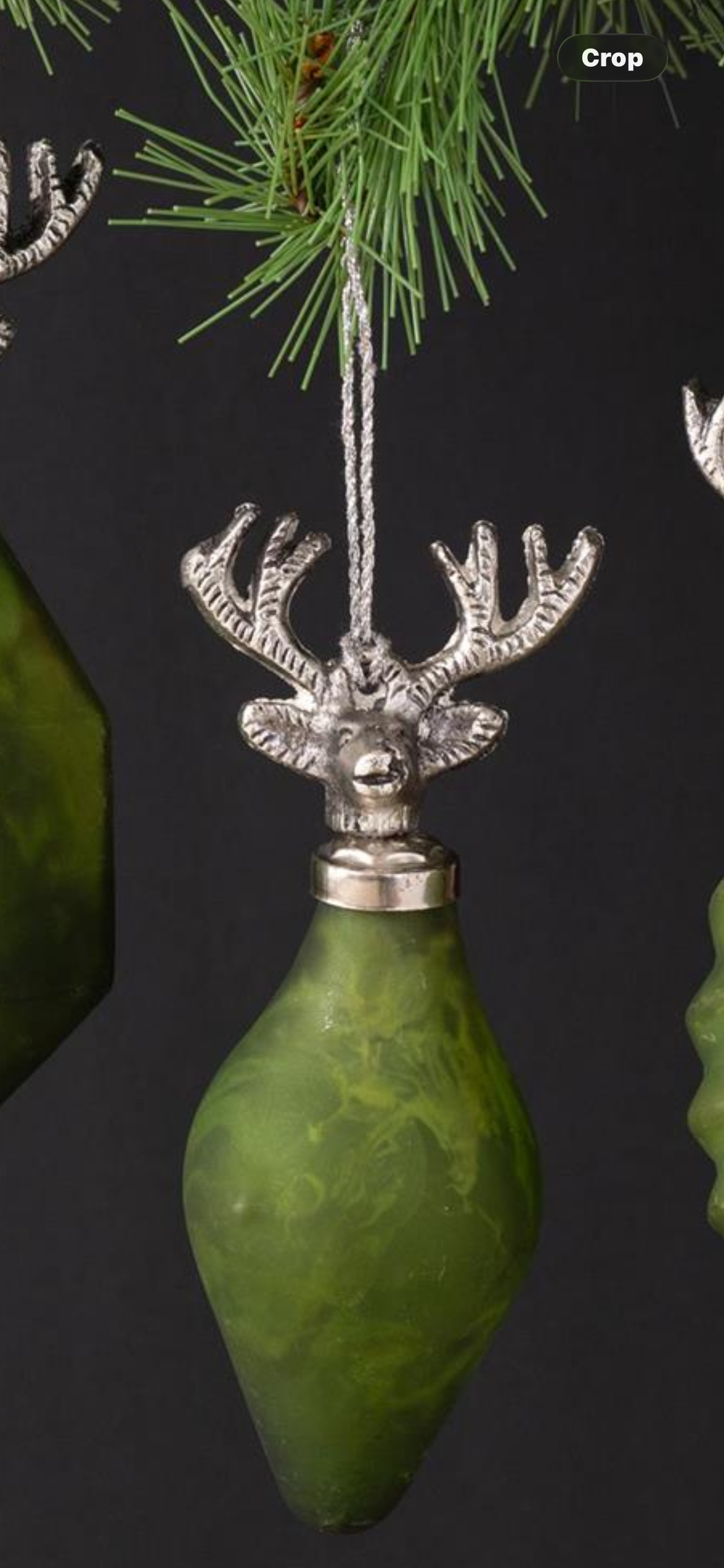Green And Silver Glass Deer Heads