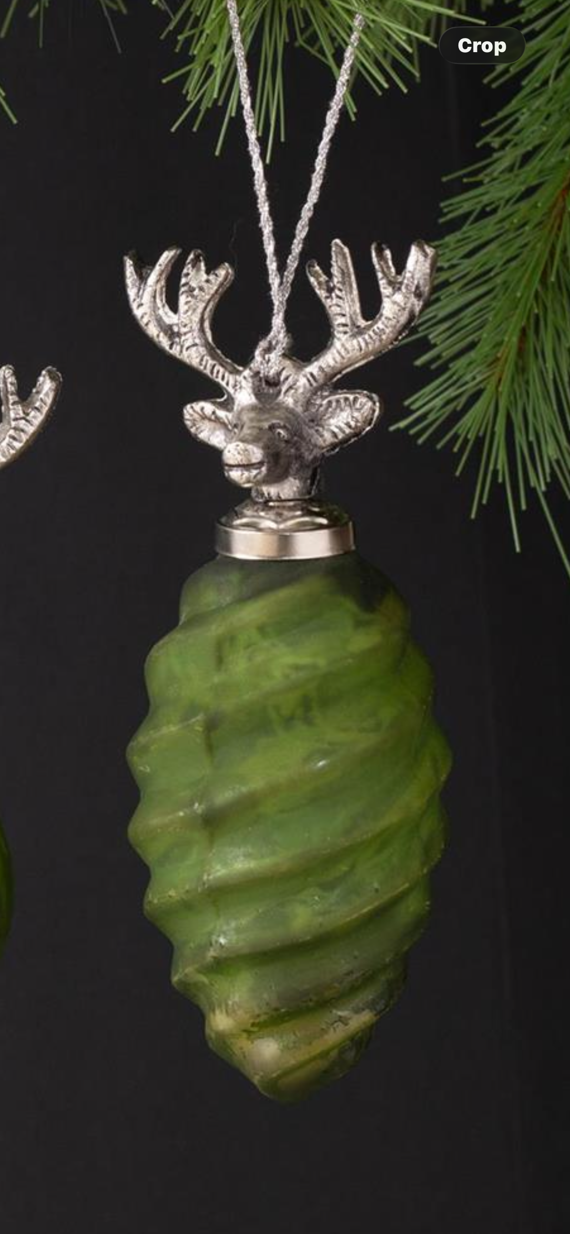 Green And Silver Glass Deer Heads