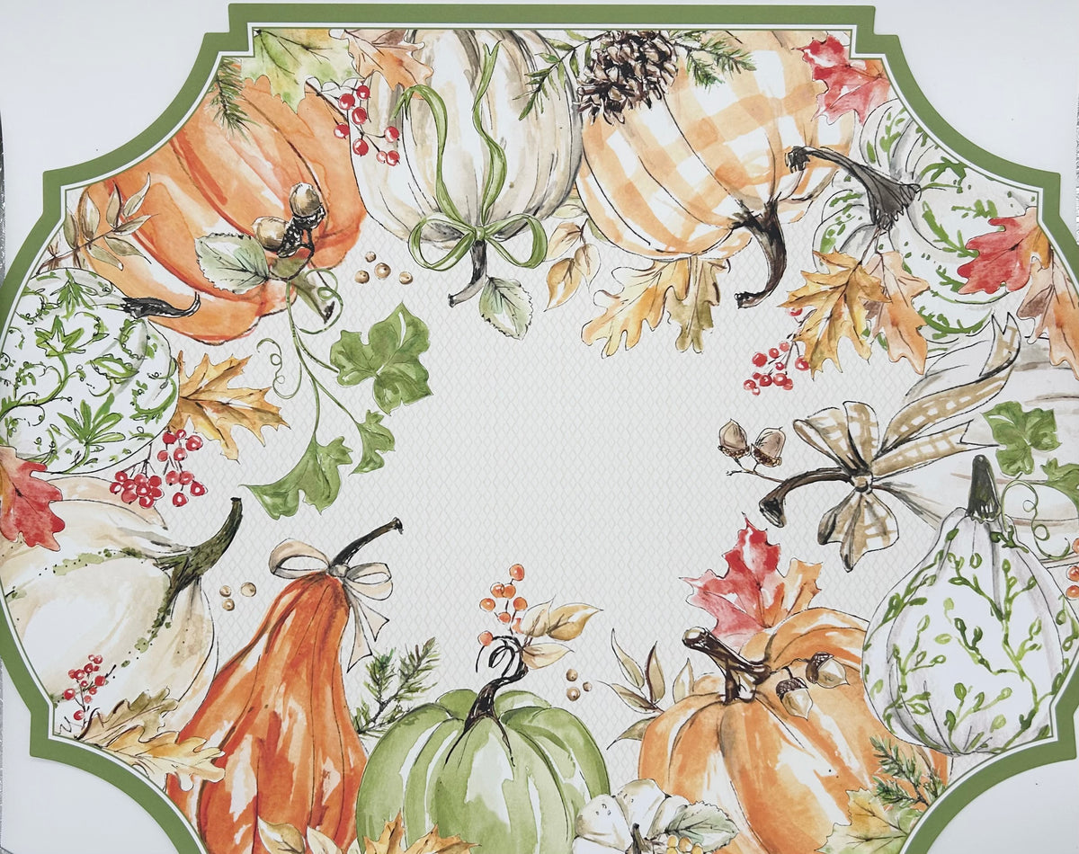 Green Chinoiserie and Orange Pumpkins with Leaves Placemat