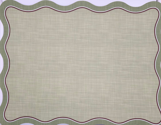 Green Linen with Green & Brown Wave Border