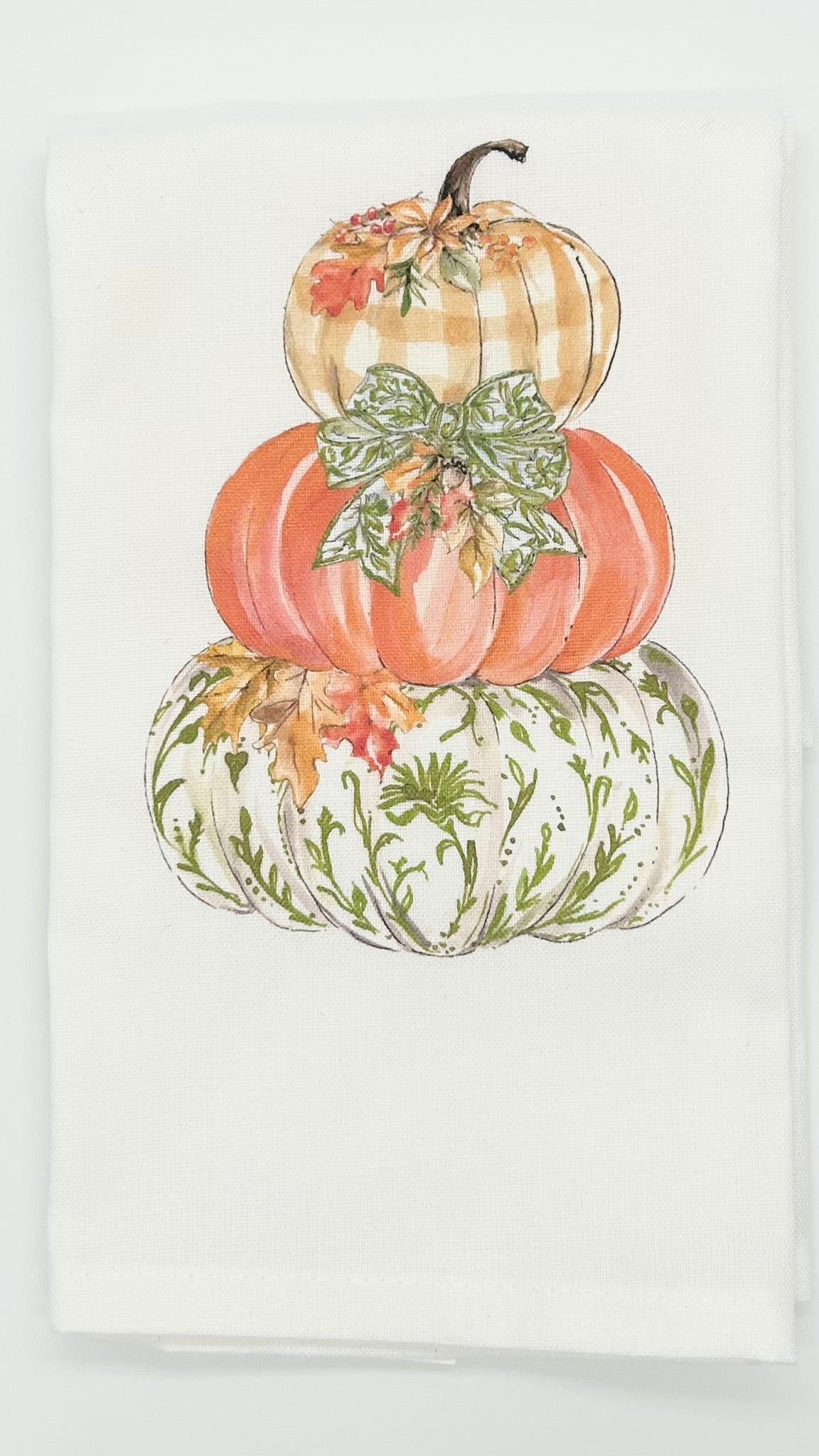 Green Chinoiserie Pumpkin Stack Kitchen Towel