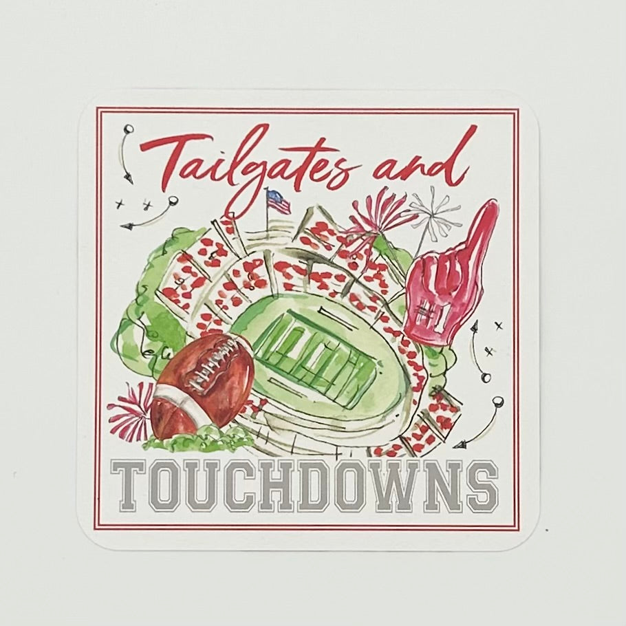 Red and Gray Tailgates and Touchdowns Square Die-Cut Coaster