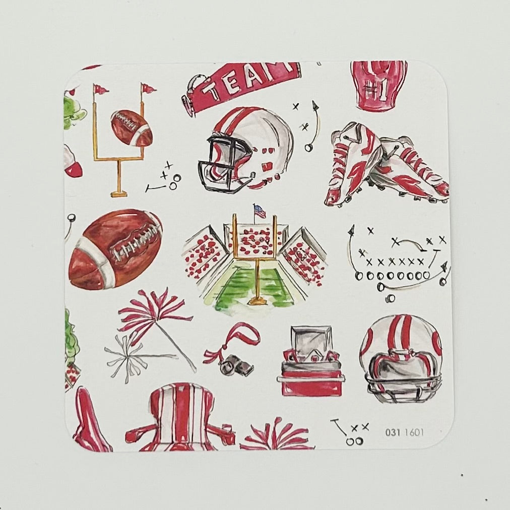 Red and Gray Tailgates and Touchdowns Square Die-Cut Coaster