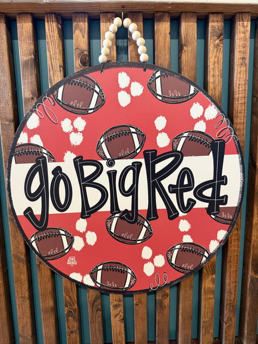 Go Big Red Door Hanger with Footballs