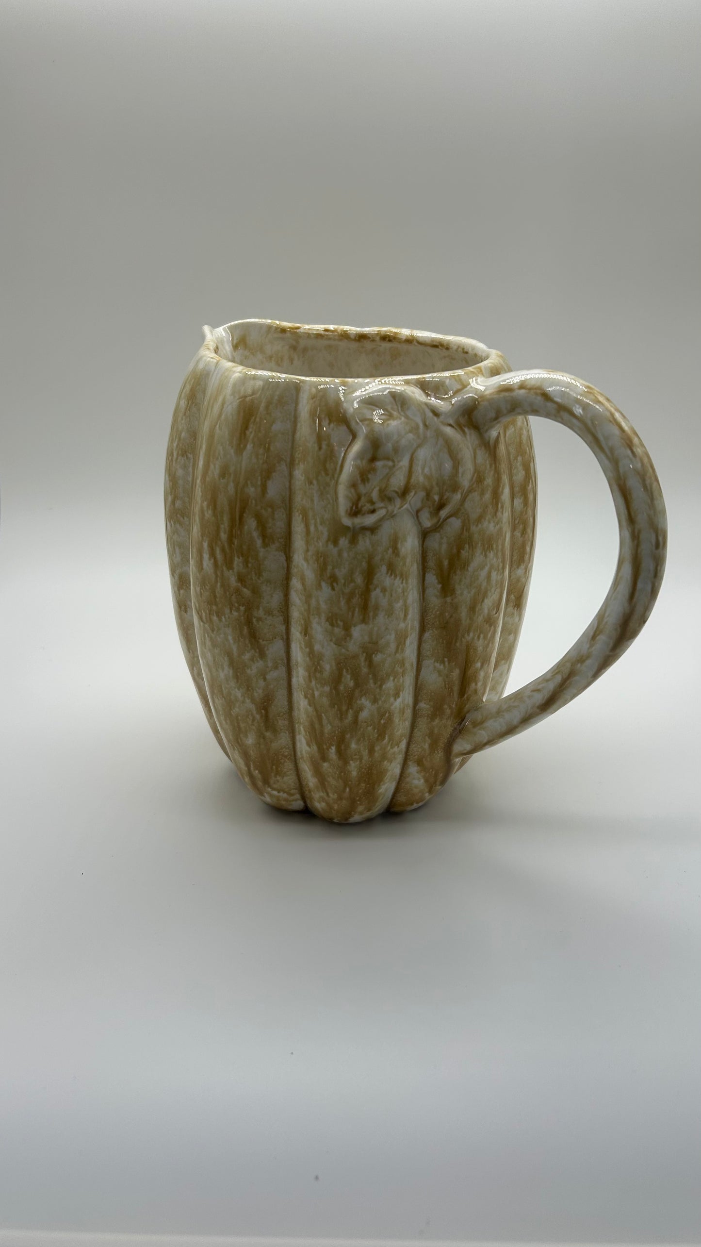 Stoneware Pumpkin Shaped Pitcher with Leaf