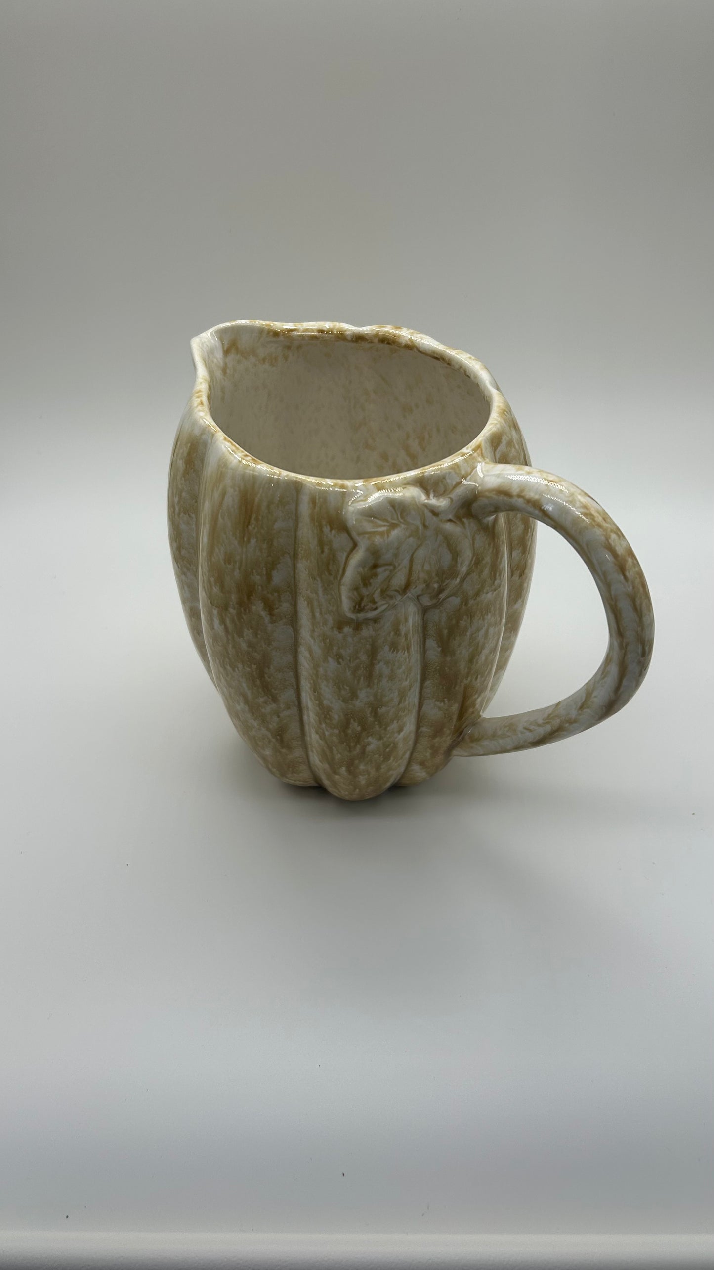 Stoneware Pumpkin Shaped Pitcher with Leaf