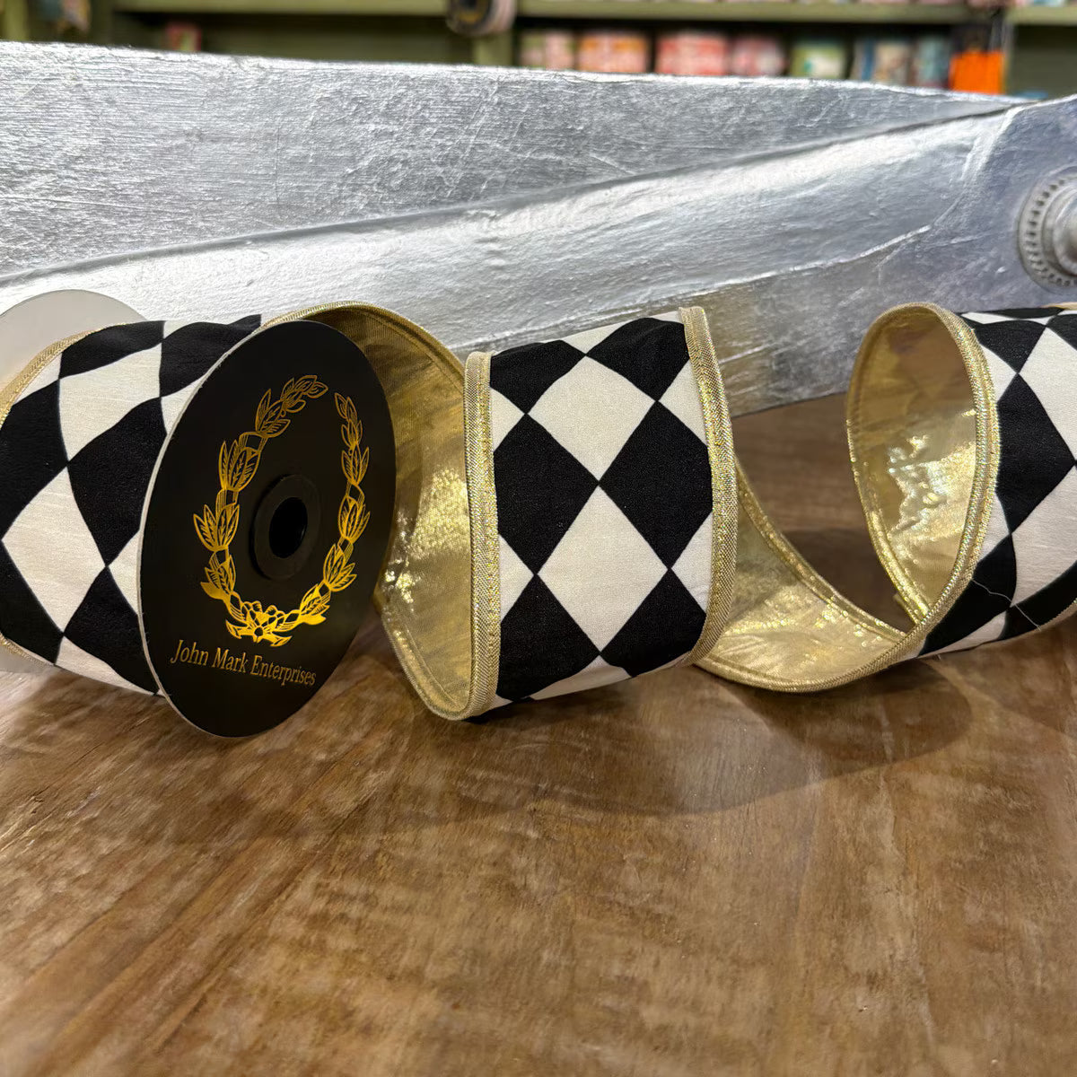 Harlequin Print Fused Metallic Ribbon - 2.5" x 5yds