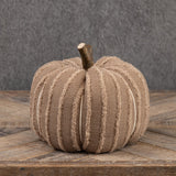 Brown Stitched Fabric Pumpkin with Faux Wood Stem