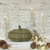Brown and Green Striped Fabric Pumpkin with Faux Wood Stem