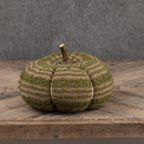 Brown and Green Striped Fabric Pumpkin with Faux Wood Stem