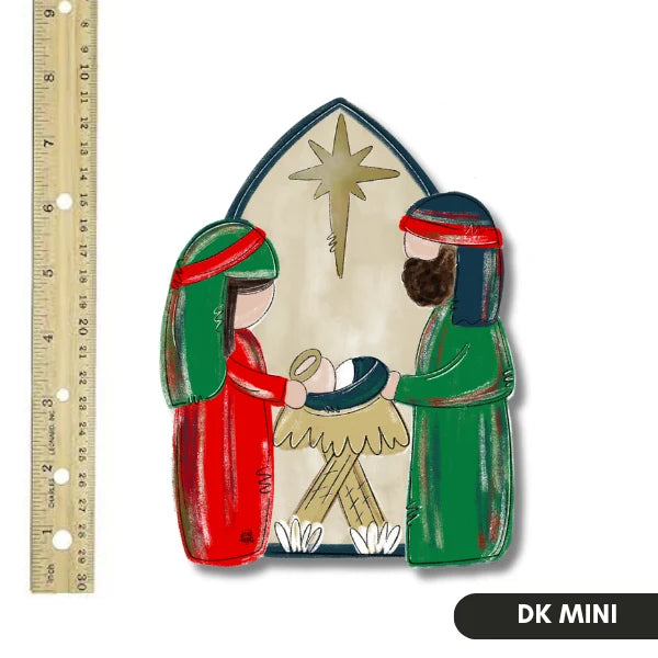 Red & Green Nativity Wood Mini