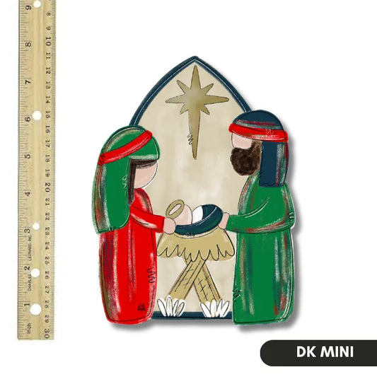 Red & Green Nativity Wood Mini