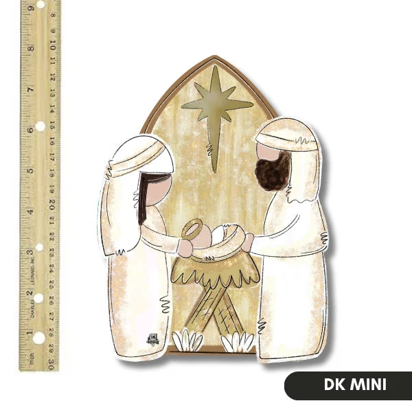 White & Gold Nativity Wood Mini
