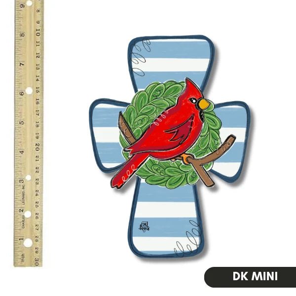 Blue & White Cross w/ Cardinal Wood Mini
