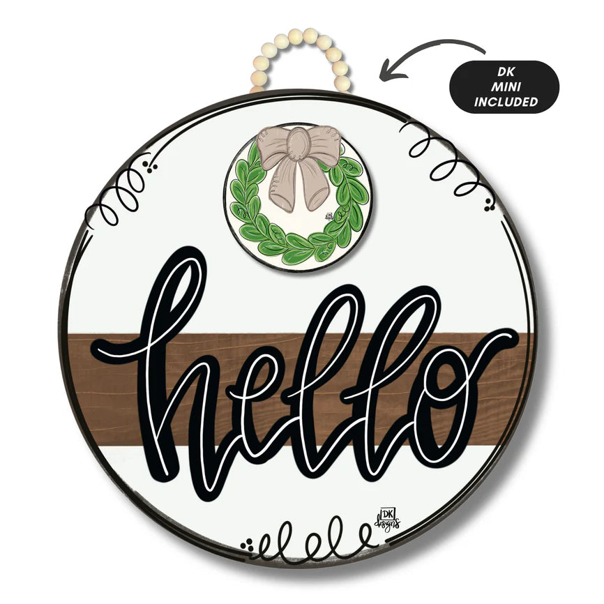 Stained Striped Hello Door Hanger with Wreath Mini