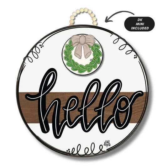 Stained Striped Hello Door Hanger with Wreath Mini