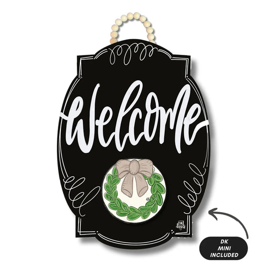 Black Bllom 'Welcome' Door Hanger w/ Wreath Mini