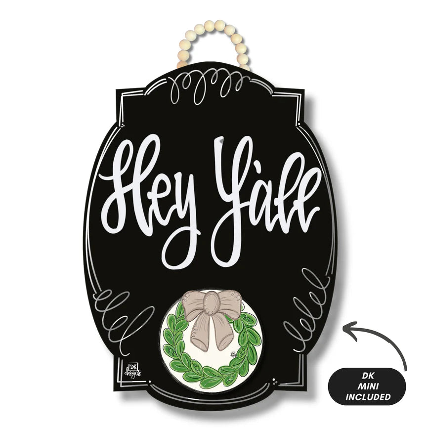 Black Bloom "Hello" Door Hanger with Wreath Mini