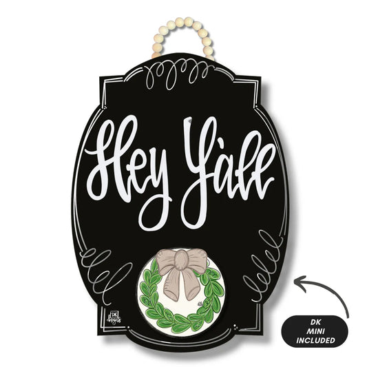 Black Bloom "Hello" Door Hanger with Wreath Mini