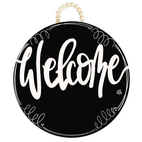 Black Circle "Welcome" Door Hanger with Mini