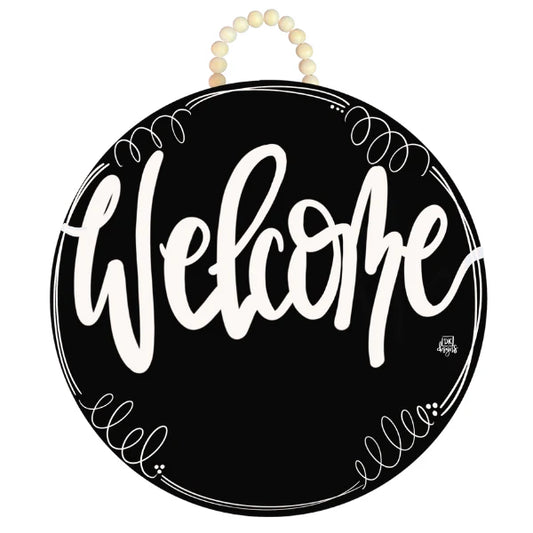 Black Circle "Welcome" Door Hanger with Mini