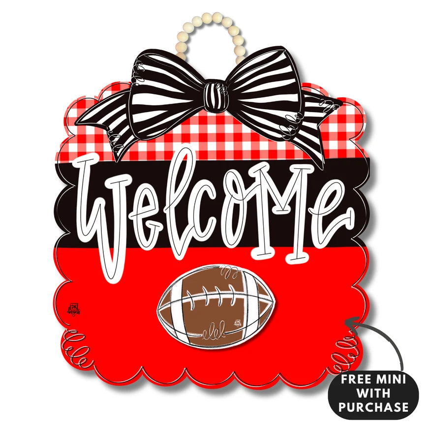 UGA Inspired Scalloped Door Hanger w/ Football Mini