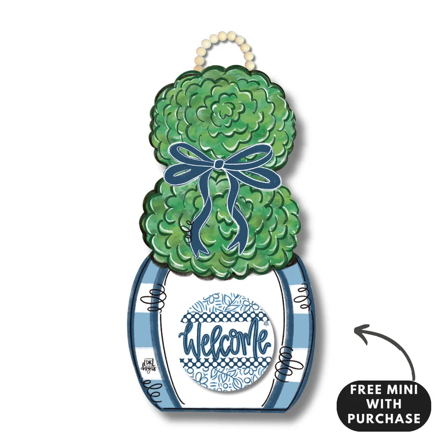 Blue & White Topiary w/ Welcome Mini