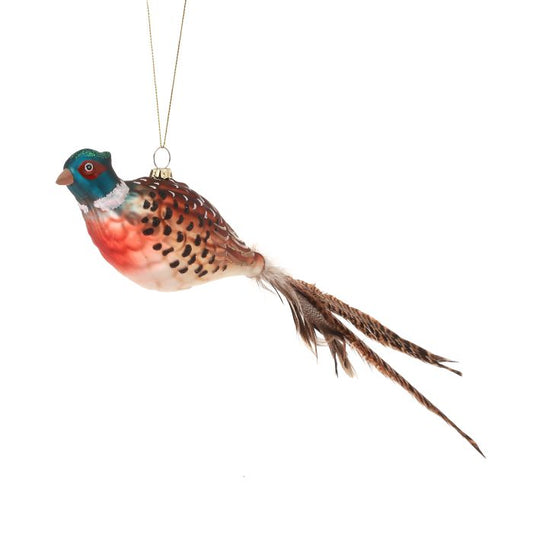 Glass Pheasant with Feather Tail Ornament