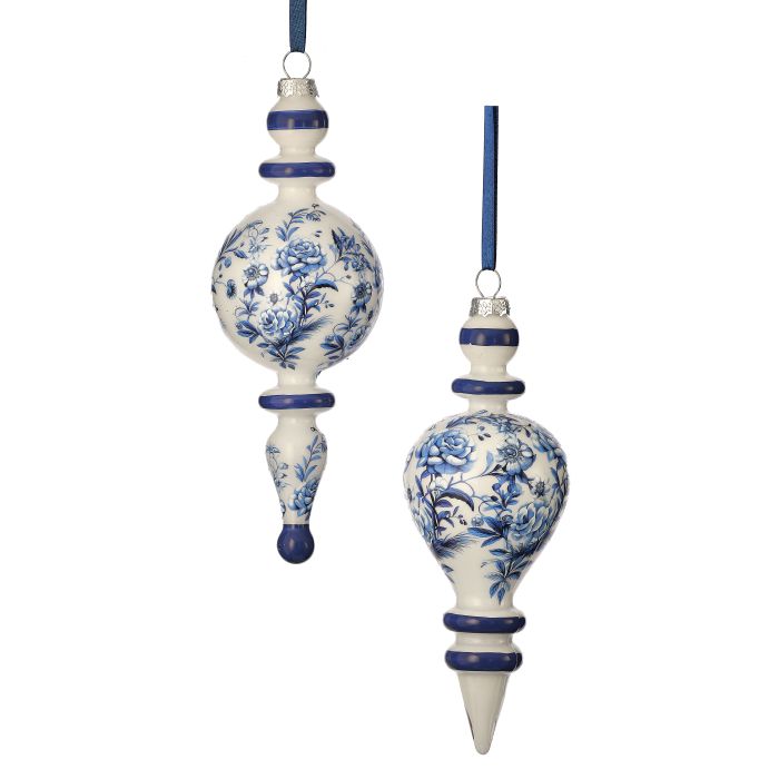 Glass Floral Print Finial Ornament