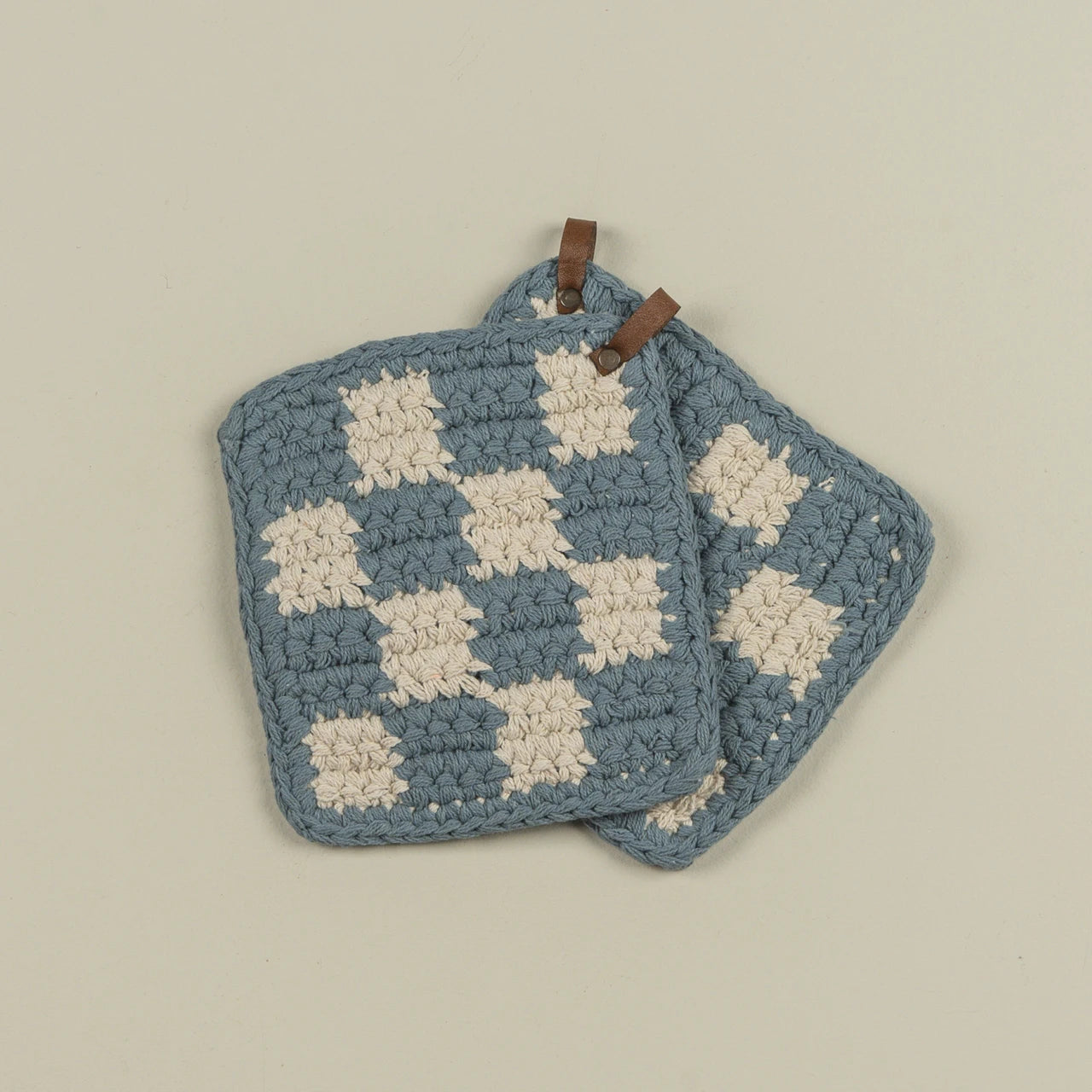 Dusty Blue and Cream Potholders, Set of 2