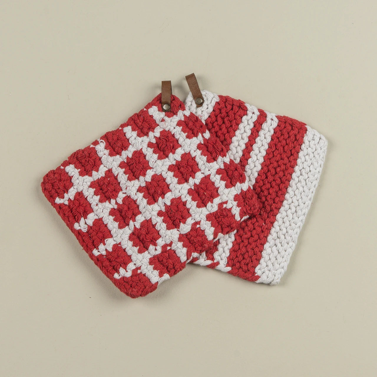 Red and White Potholders, Set of 2