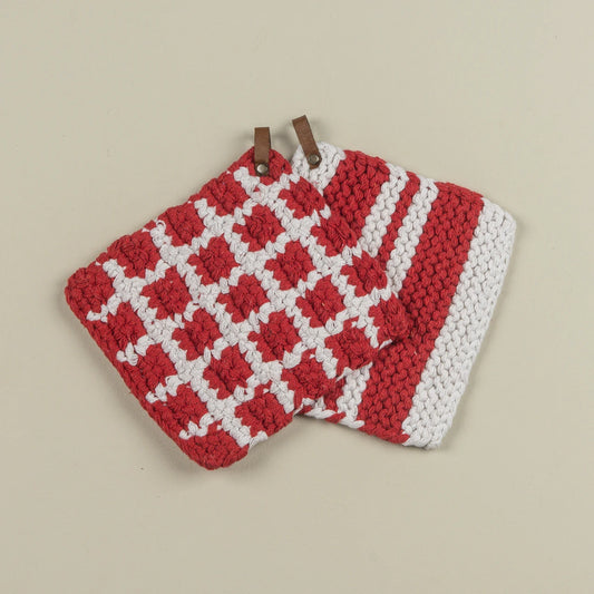 Red and White Potholders, Set of 2