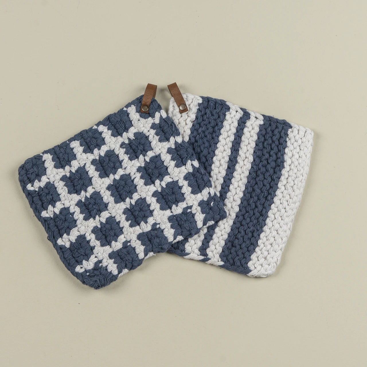 Blue and White Potholders, Set of 2