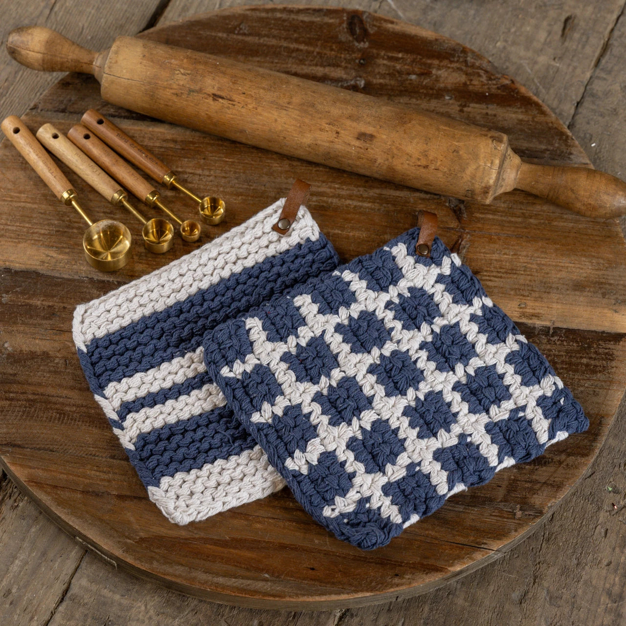 Blue and White Potholders, Set of 2