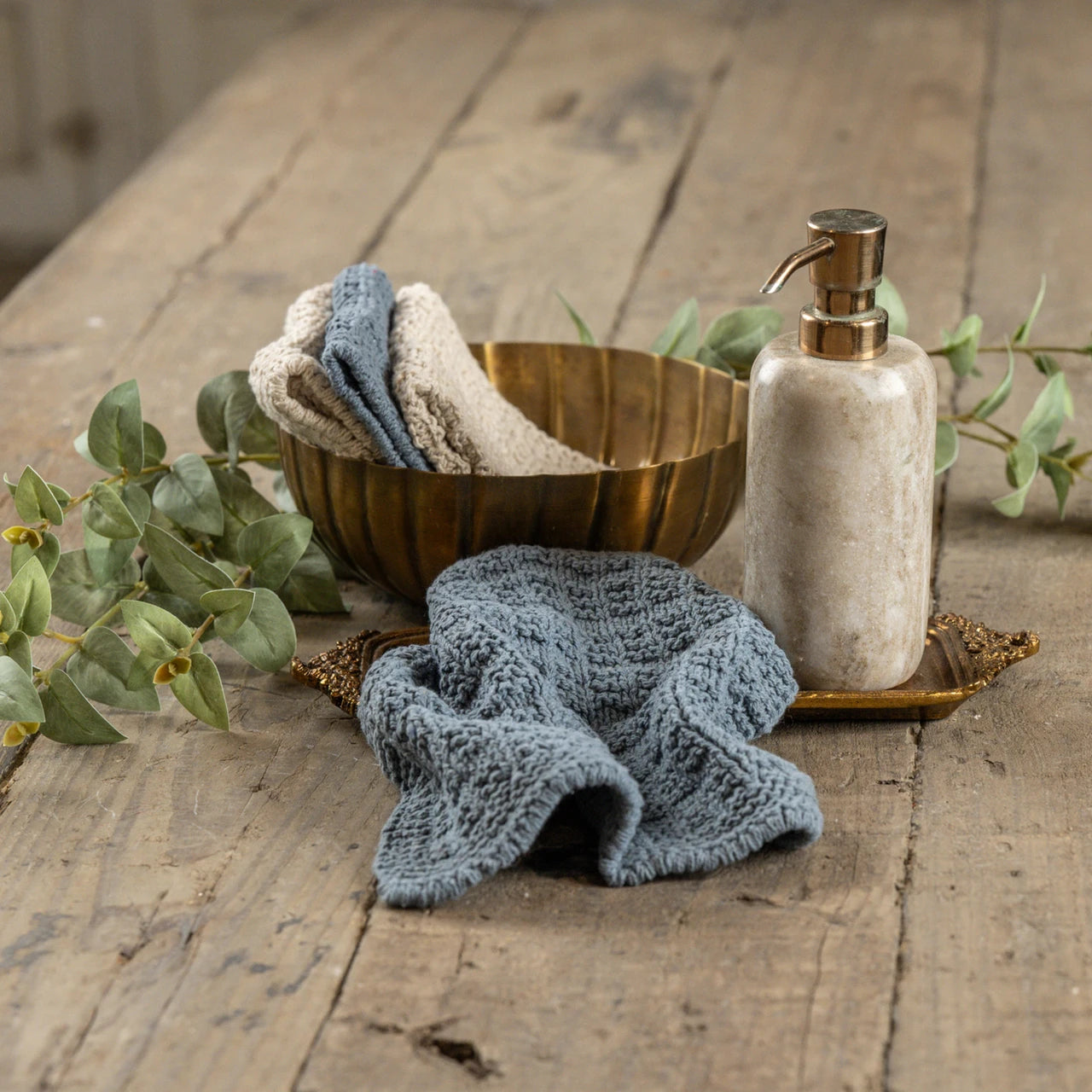 Dusty Blue and Cream Washcloths, Set of 4