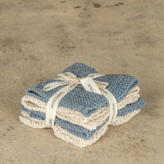 Dusty Blue and Cream Washcloths, Set of 4
