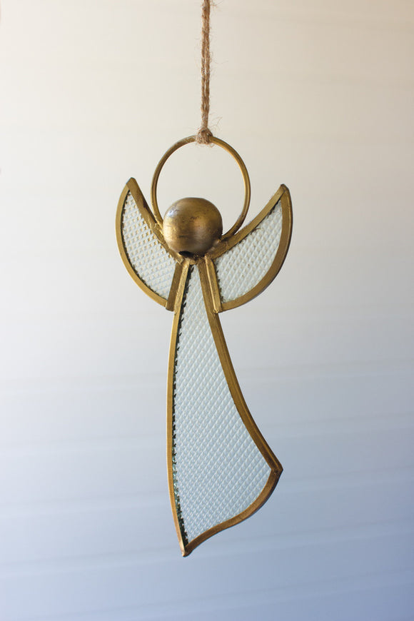 Antique Brass & Glass Angel Ornament