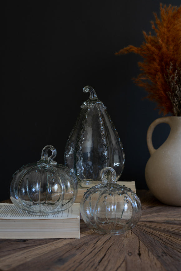 Clear Glass Pumpkins, Choice of Three Sizes