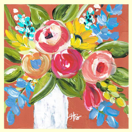 Flower Arrangement Square Pillow Swap with Coral Background