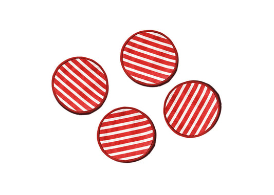 Red Stripe Round Cocktail Napkins - Set of 4