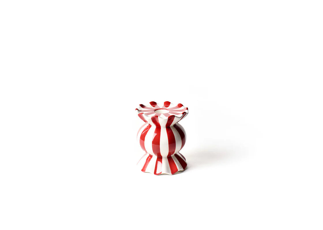 Red Stripe Small Knob Candle Holder w/Ruffle