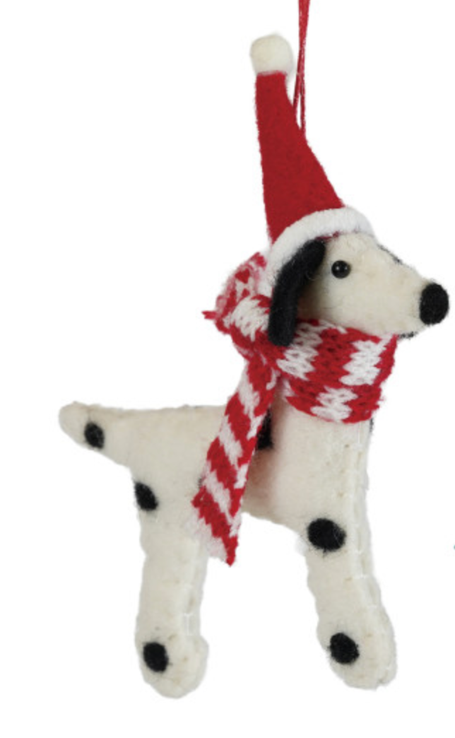 Felt Dog in Hat & Scarf Ornament