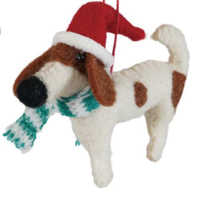 Felt Dog in Hat & Scarf Ornament