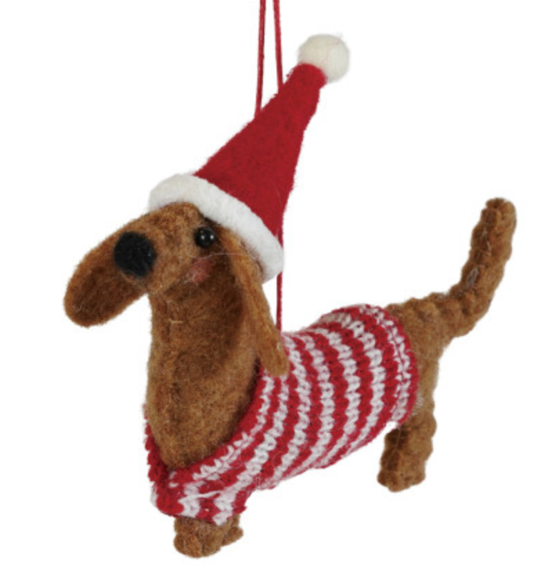 Felt Dog in Hat & Scarf Ornament