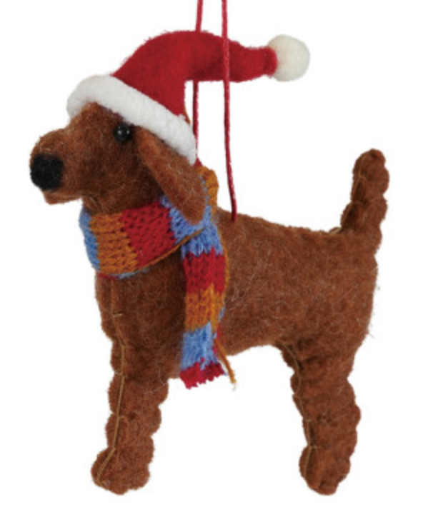 Felt Dog in Hat & Scarf Ornament