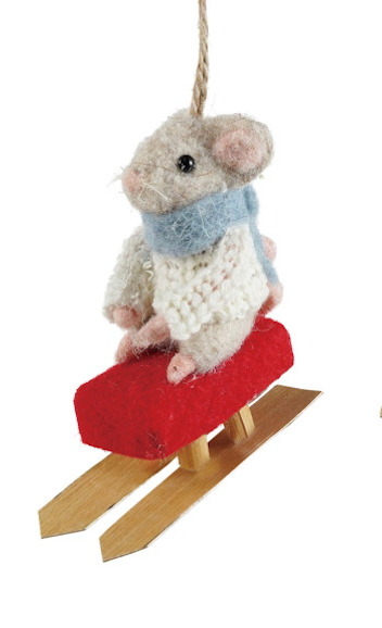 Felt Mouse on Sled/Skates Ornament