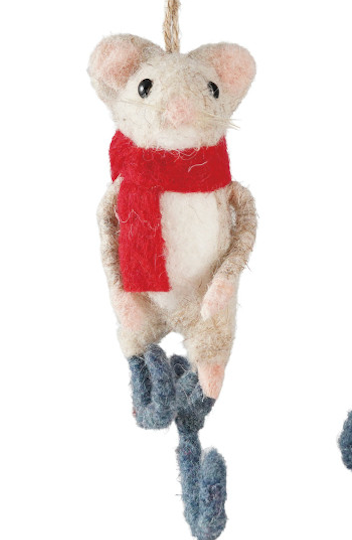 Felt Mouse on Sled/Skates Ornament