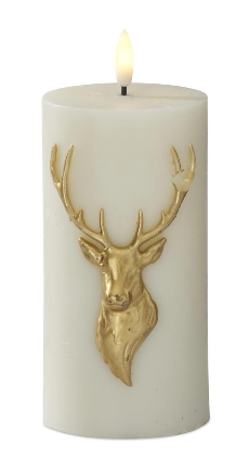 LED Gold Deer Bust Flicker Flame Candle